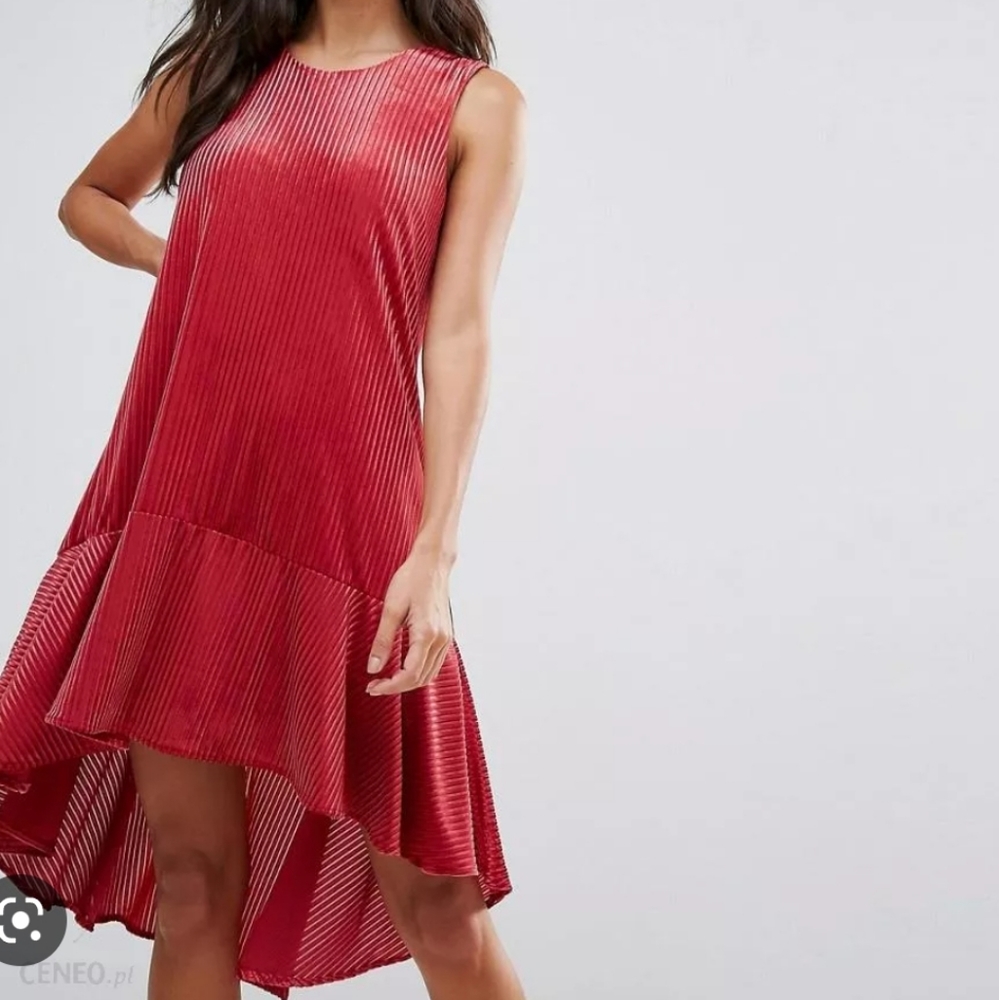 Vero moda dip hem textured smock dress red